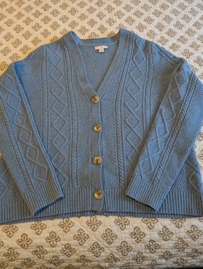 J. Jill Light Blue Cable Knit V-Neck Cardigan